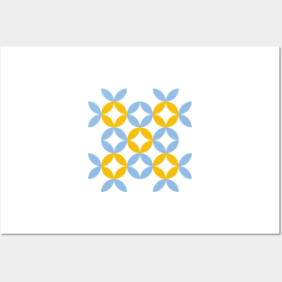 Light blue and yellow Eastern European folk art pattern Posters and Art